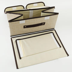Kuber Industries Double Lid Foldable Storage Box|Toys Storage Bin|Wardrobe Organizer For Clothes|Front Handle & Stackable (Beige)