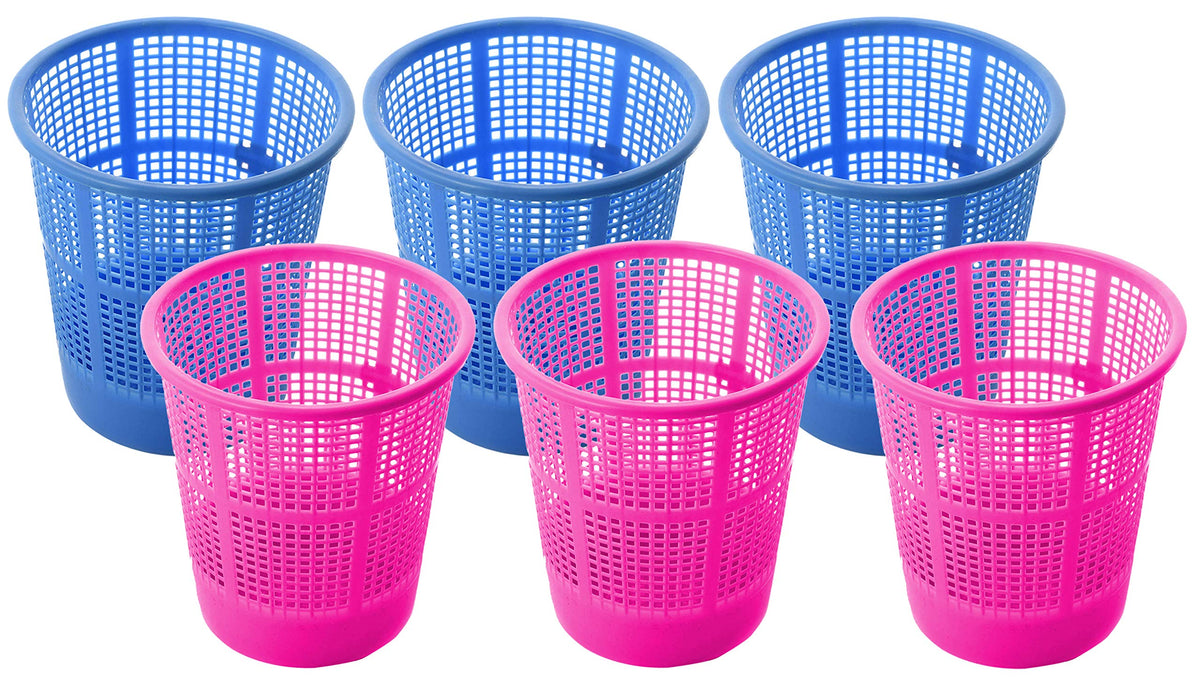 Kuber Industries Plastic 6 Pieces Mesh Dustbin Garbage Bin for Office use, School, Bedroom, Kids Room, Home, Multi Purpose, 5 Liters (Blue & Pink)-KUBMART333