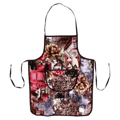 Kuber Industries Flower Design Jute Waterproof Kitchen Apron with Front Pocket (Brown) - CTKTC040362