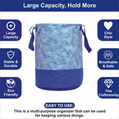 Homestic Canvas Waterproof Round Laundry Basket For clothes|Foldable Toy Storage Organizer|Reinforced Handle With Sturdy Base|Capicity 45 Ltr (Blue)