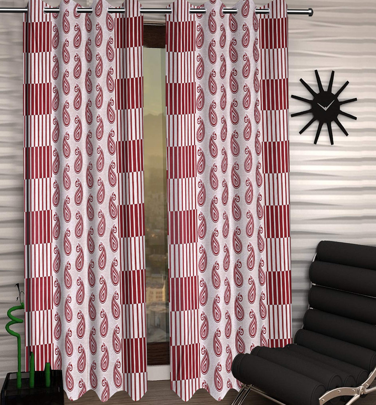 Kuber Industries Cairy Design 2 Pieces Polyester Eyelet Door Curtain 7 Feet (Maroon)-CTKTC14219