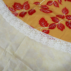 Heart Home Leaf Printed 72 Inch 6 Seater PVC Round Table Cover with Lace Border (Gold)-HS43HEARTH26594