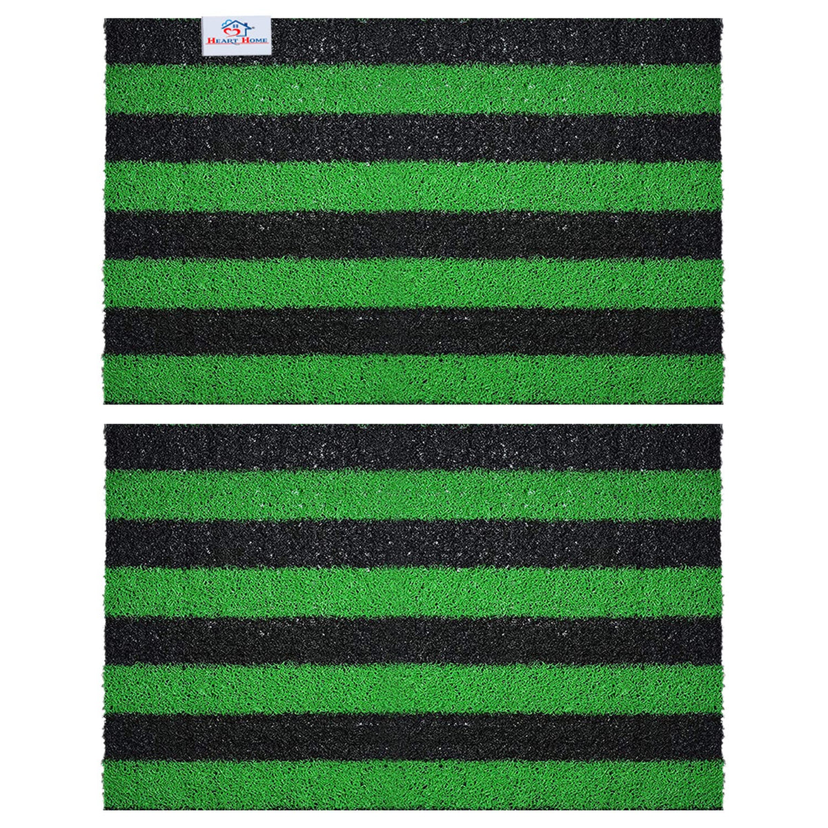 Heart Home Rubber Strips Design Door Mat for Porch/Kitchen/Bathroom/Laundry Room, 24"x16" Pack of 2 (Green) 54HH3997.