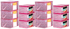 Kuber Industries Leaf Design Non Woven 6 Pieces Saree Cover and 6 Pieces Underbed Storage Bag, Cloth Organizer for Storage, Blanket Cover Combo Set (Pink) -CTKTC038666