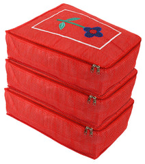 Kuber Industries Dot Printed Non Woven Saree Cover, Blouse Cover & Petticoat Cover Combo Set of 3 (Red)