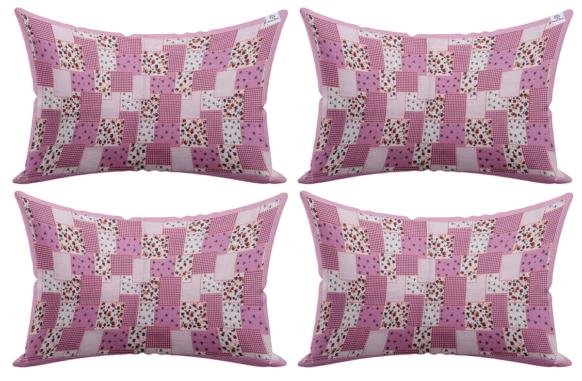 Heart Home Set of 4 Check Design Soft & Smooth Cotton Pillow Cover 18 x 28 inch (Pink), Full (HS_37_HEARTH020221)