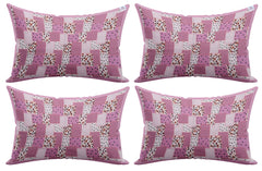 Heart Home Set of 4 Check Design Soft & Smooth Cotton Pillow Cover 18 x 28 inch (Pink), Full (HS_37_HEARTH020221)