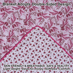 Heart Home Lightweight Tropical Plant Design Cotton Reversible Double Bed Dohar|AC Blanket for Home & Travelling (Pink)