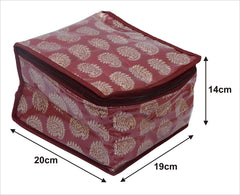 Kuber Industries Brocade Fabric Jewellery Box/Organizer with 10 Transparent Pouches (Red & Pink)-Pack of 2-KUBMART15353