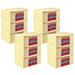 Heart Home Saree Cover | Zip Closure Saree Cover | Clothes Storage Bag | Wardrobe Organiser | Transparent Window Saree Cover | Carry-Design | 9 inch | Pack of 12 | Yellow