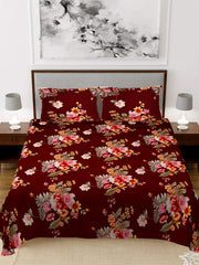 Kuber Industries Flower Print Glace Cotton 144 TC King Size Double Bedsheet with 2 Pillow Covers (Maroon, HS_36_KUBMART019549)