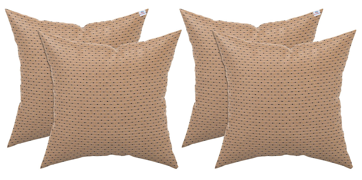 Heart Home Velvet Dot Printed Soft Decorative Square Throw Pillow Cover, Cushion Covers, Pillow Case for Sofa Couch Bed Chair 16x16 Inch- Pack of 4(Cream), Standard (HS_37_HEARTH020266)