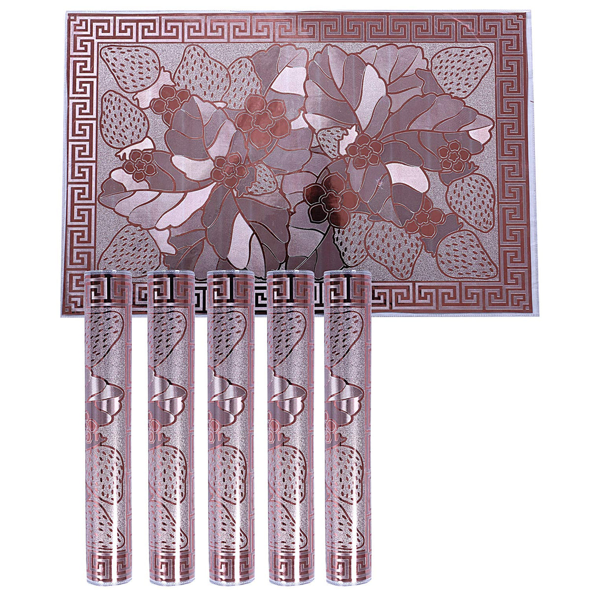 Kuber Industries Flower Design PVC 6 Piece Reversible Dining Table Placemat Set (Silver & Gold) - CTKTC040613