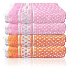 Heart Home Multiuses Dot Printed Soft Cotton Bath Towel, 30"x60"- Pack of 4 (Orange & Pink)