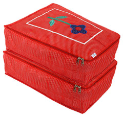 Heart Home Dot Printed Petticoat Cover Bag/Wardrobe Organiser/Storage Bag/Bags for Cloths (Set of 2,Red)
