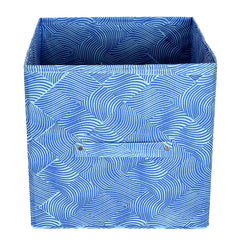 Heart Home Lehariya Printed Non-Woven Foldable Storage Bin/Cube/Organizer For Toys, Clothes And Books With Handles (Blue) -HS43HEARTH26240