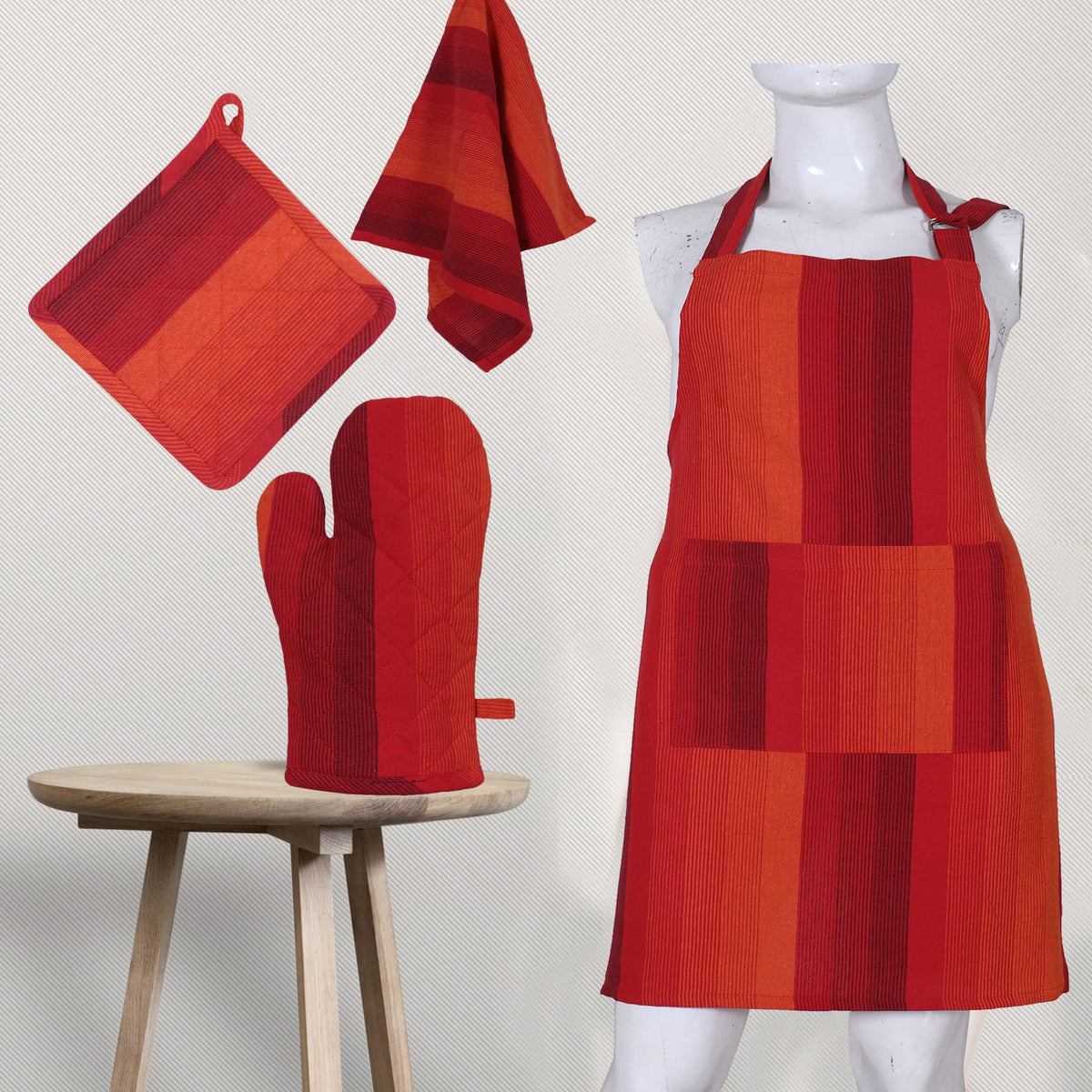 Homestic Kitchen Linen Set|Cotton Glove,Pot Holder & Kitchen Towel|Adjustable Buckle Stain Resistant Cooking Kitchen Apron for Men,Women (Orange)