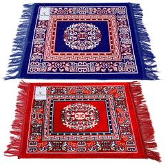 Kuber Industries 2 Pieces Velvet Prayer Mat/Aasan/Pooja Mat/Meditation Mat/Multipurpose Velvet Rug Mat 2 Ft X 2 Ft (Sky Blue & Red) CTKTC33947