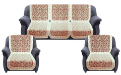 Kuber Industries Leaf Design 5 Seater Cotton Sofa Cover Set (Golden)