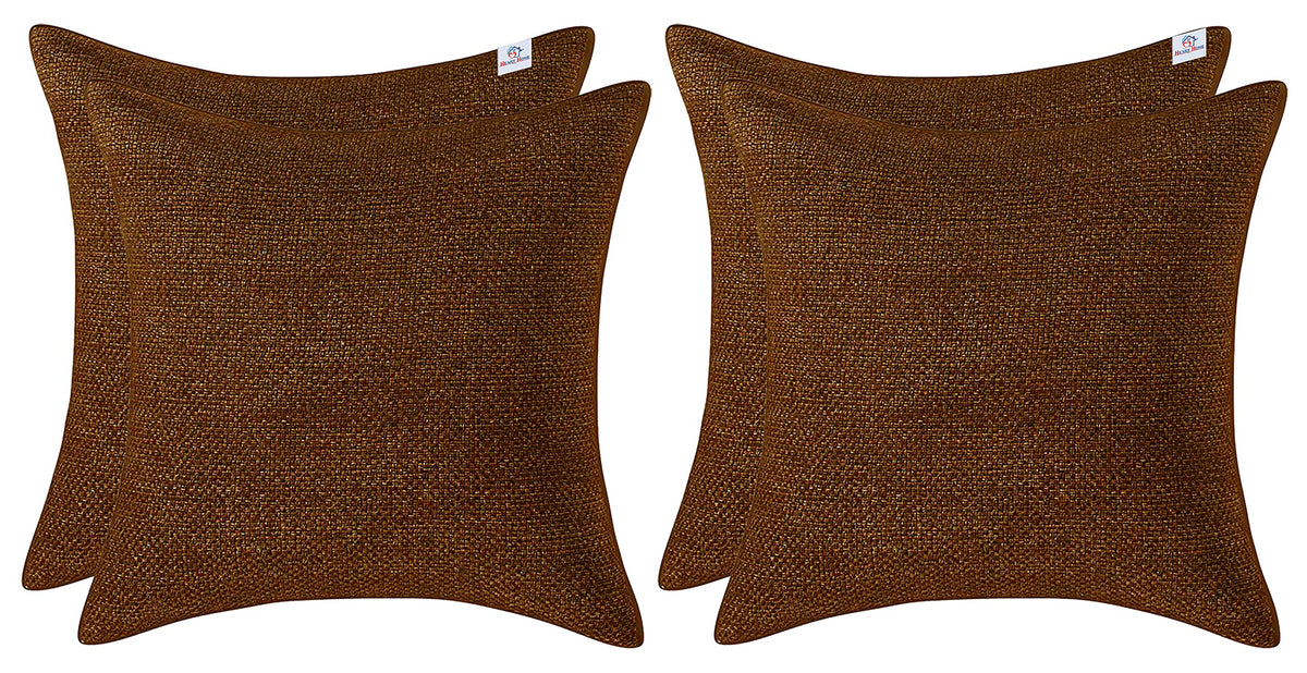Heart Home Jute Blend Decorative Square Throw Pillow Cover Cushion Covers Pillowcase, Home Decor Decorations for Sofa Couch Bed Chair 16x16 Inch-Pack of 4 (Brown)