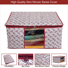Homestic Set of 12 Foldable Non Woven saree covers with Zip|Saree & Clothes Organiser for wardrobe |Transparent Window With Premium Zipper|Suitable for Lehenga, Suit, Dress (White)