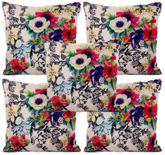Kuber Industries Floral Design Cotton Decorative Cushion Covers (16 X 16 Inches) Set of 5, Cream - CTKTC040299
