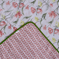Heart Home Lightweight Tropical Plant Design Cotton Reversible Double Bed Dohar|AC Blanket for Home & Travelling (Pink)