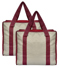 Kuber Industries Small Size Canvas Shopping Bags for Carry Milk Grocery Fruits Vegetable with Reinforced Handles jhola Bag-Pack of 2 (Maroon & Grey)