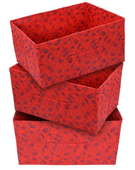 Kuber Industries Metalic Floral Print Non Woven Fabric 3-Replacement Drawer Storage and Cloth Organizer Unit for Closet (Red)-KUBMART3492