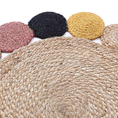 Kuber Industries Hand Woven Carpet Rugs|Natural Solid Braided Jute Door mat|Multicolor Circle Border for Bedroom,Living Room,Dining Room,Yoga,74x74 cm,(Brown)