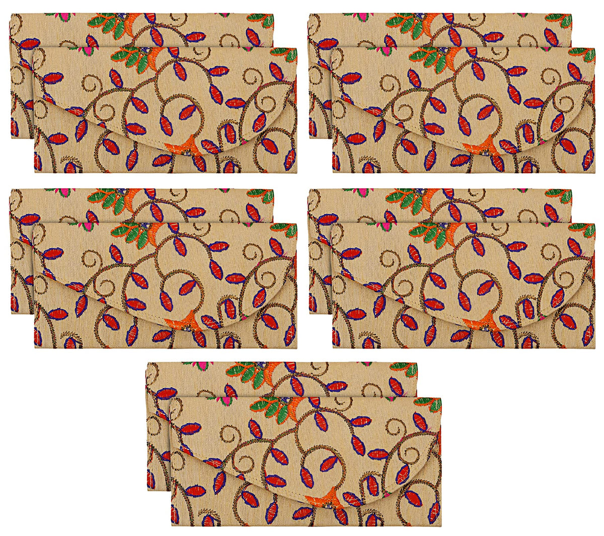 Kuber Industries Embroidery Gift Envelope with Metallic Magnetic Button Closure Shagun Cash Envelopes, Birthdays, Anniversary, Baby Shower-Pack of 10 (Cream) (HS39KUBMART021891)