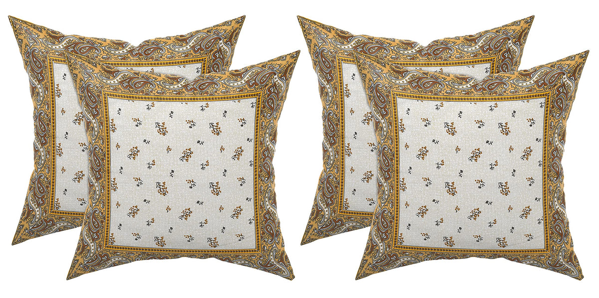 Kuber Industries Floral Design Cotton Abstract Decorative Throw Pillow/Cushion Covers 16"x16"-Pack of 4 (Cream)