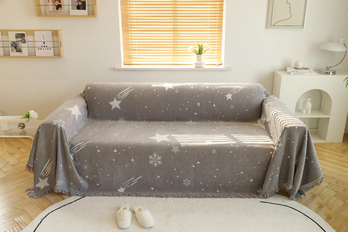 Kuber Industries Decorative Chenille Sofa Throw|Throw for Sofa, Bed & Couch|Ideal for Indoor & Outdoor 70x90 Inches (Grey)