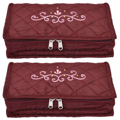 Kuber Industries Embroidery Design 2 Pieces Satin Jewellery Pouch Cum Makeup Kit (Maroon)- KUBMART02516