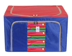 Heart Home Large Clear Window Storage Bins Foldable Fabric Storage Bins Boxes for Clothes - Stackable Container Organizer Set with Carrying Handles(Blue & Red)-HEART12257, standard