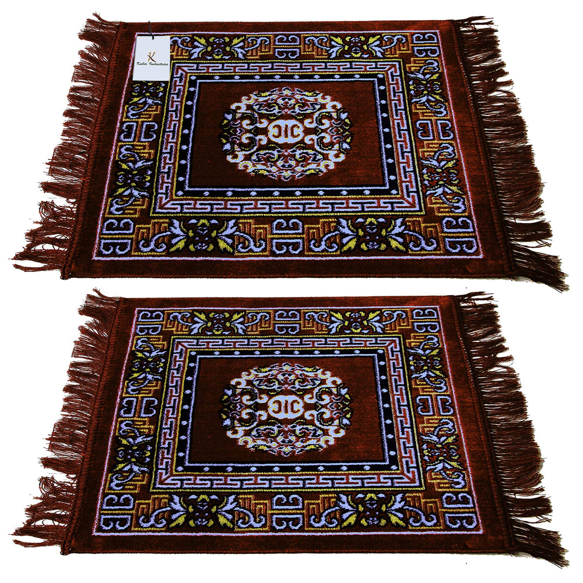 Kuber Industries 2 Pieces Velvet Prayer Mat/Aasan/Pooja Mat/Meditation Mat/Multipurpose Velvet Rug Mat 2 Ft X 2 Ft (Brown) CTKTC33915, Standard