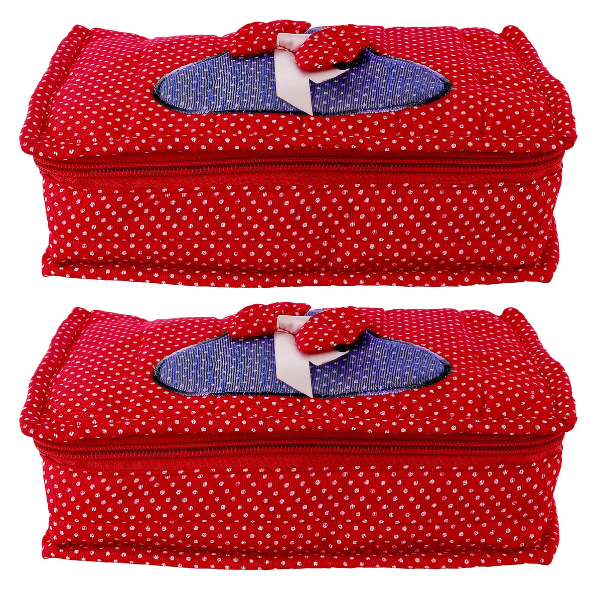 Kuber Industries Heart Home Cotton Multipurpose 7 Pocket Dot Printed Jewellery Storage Bag Pouch/Travel Kit Organizer (Red)-Pack of 2-KUBMART15437