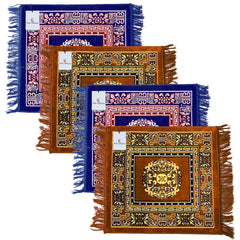 Kuber Industries 4 Pieces Velvet Prayer Mat/Aasan/Pooja Mat/Meditation Mat/Multipurpose Velvet Rug Mat 2 Ft X 2 Ft (Sky Blue & Gold) CTKTC33979, Standard