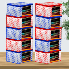 Homestic Set of 10 Foldable Non Woven saree covers with Zip|Saree & Clothes Organiser for wardrobe |Transparent Window With Premium Zipper|Suitable for Lehenga, Suit, Dress (Blue & Pink)