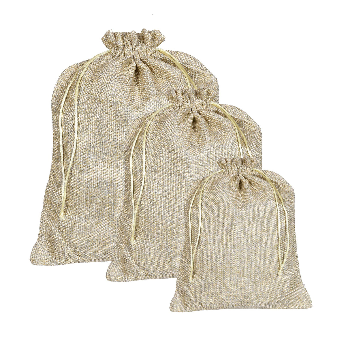 Kuber Industries Potli Gift Bags Wedding Hessian Jute Bags Linen Jewelry Pouches with Drawstring for Birthday, Party, Wedding Favors,Small,Medium,Large-Set of 3 (Gold) (HS_36_KUBMART019536)