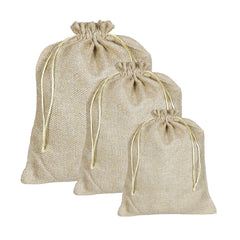 Kuber Industries Potli Gift Bags Wedding Hessian Jute Bags Linen Jewelry Pouches with Drawstring for Birthday, Party, Wedding Favors,Small,Medium,Large-Set of 3 (Gold) (HS_36_KUBMART019536)