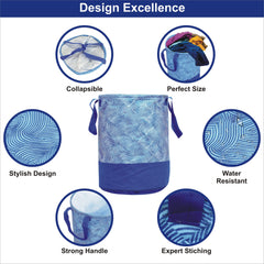 Homestic Canvas Waterproof Round Laundry Basket For clothes|Foldable Toy Storage Organizer|Reinforced Handle With Sturdy Base|Capicity 45 Ltr (Blue)