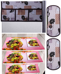 Kuber Industries Fruit Basket Design 3 Pieces PVC Fridge Mats,Flower Design 2 Piece Handle Cover and 1 Piece Fridge Top Cover (Brown) - CTKTC039854