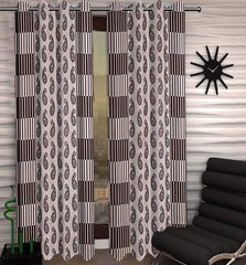 Kuber Industries Zig Zag Design Polyester 4 Pieces Eyelet Door Curtain 7 Feet (Brown)-Ctktc14537