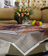 Kuber Industries Leaf Design Jute 4 Seater Center Table Cover - Grey