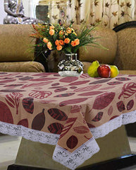 Kuber Industries Leaf Design PVC 4 Seater Centre Table Cover - Brown