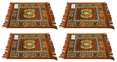 Heart Home 4 Pieces Velvet Prayer Mat/Aasan/Pooja Mat/Meditation Mat/Multipurpose Velvet Rug Mat 2 Ft X 2 Ft (Gold) CTHH5717