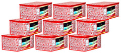 Kuber Industries Leaf Design 9 Piece Non Woven Fabric Saree Cover Set with Transparent Window, Extra Large, Red-CTKTC031918