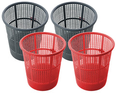 Kuber Industries Plastic 4 Pieces Mesh Dustbin Garbage Bin for Office use, School, Bedroom, Kids Room, Home, Multi Purpose, 5 Liters (Grey & Red)-KUBMART306