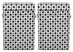 Heart Home Dot Printed Non-Woven Laundry Basket, Clothes Hamper For Laundry Closet, Bedroom, Bathroom With Lid & Handles- Pack of 2 (White & Black)-44HH0204